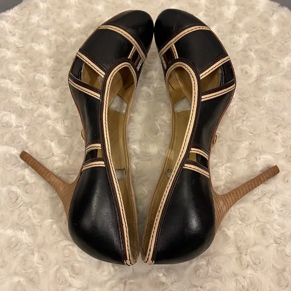 L.A.M.B. Women Leather Cut-out Pumps Shoes Black  Size 8M