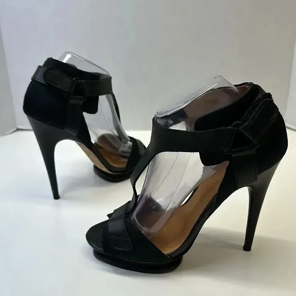 LAMB by Gwen Stefani Stiletto Platform High Heels Black Leather Shoes Size 8.5