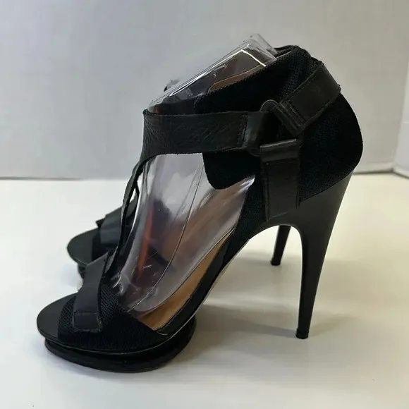 LAMB by Gwen Stefani Stiletto Platform High Heels Black Leather Shoes Size 8.5