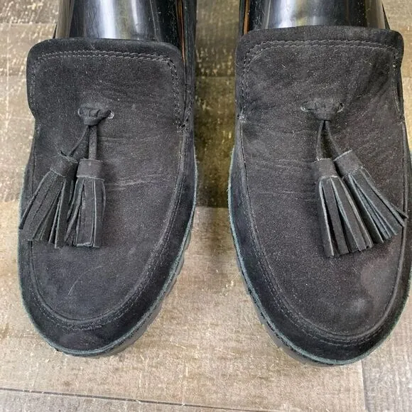 L’Amour Des Pieds Womens Size 6.5 Finiey Tassel Loafers Black Nubuck Flats Shoes