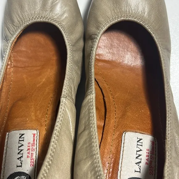 Lanvin Shoes Leather Ballerina Ballet Wedge Taupe Heel size 6
