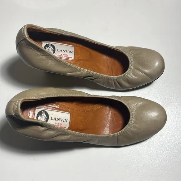 Lanvin Shoes Leather Ballerina Ballet Wedge Taupe Heel size 6
