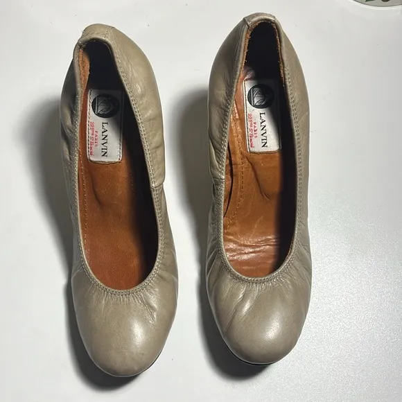 Lanvin Shoes Leather Ballerina Ballet Wedge Taupe Heel size 6
