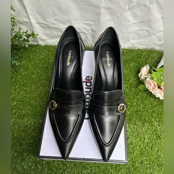 Larroudé women Susan Pump In Black Leather size 8.5 $330 gently used