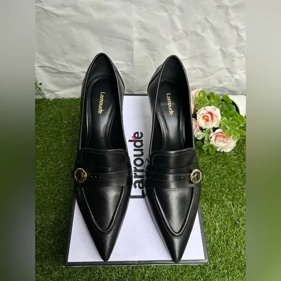 Larroudé women Susan Pump In Black Leather size 8.5 $330 gently used