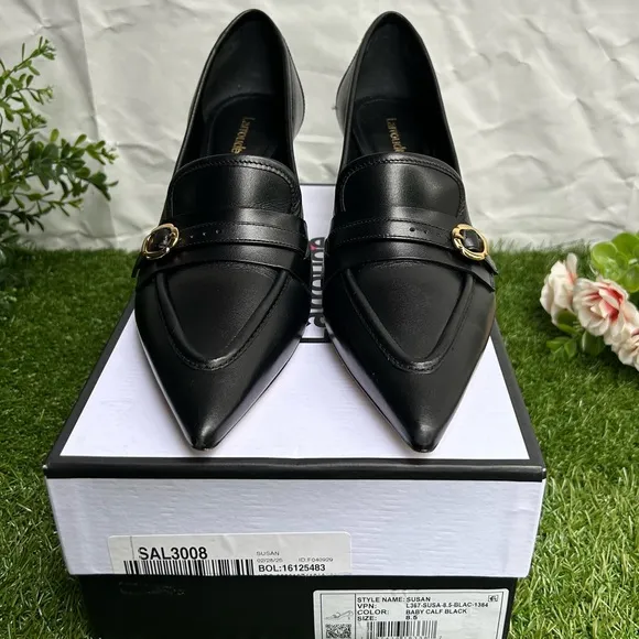 Larroudé women Susan Pump In Black Leather size 8.5 $330 gently used