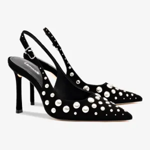 Larroude Black Stud Embellished Women's Heels
