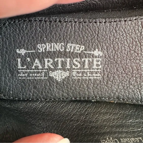 L’Artiste Spring Step Dezi Shoes 9.5 Black Leather Flats Slip On Flower New
