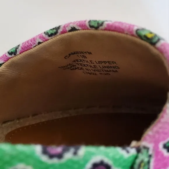 Lauren Ralph Cameryn Pink Green Festive Canvas Loafers Flats Shoes