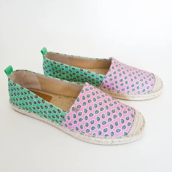 Lauren Ralph Cameryn Pink Green Festive Canvas Loafers Flats Shoes