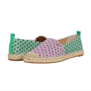 Lauren Ralph Cameryn Pink Green Festive Canvas Loafers Flats Shoes