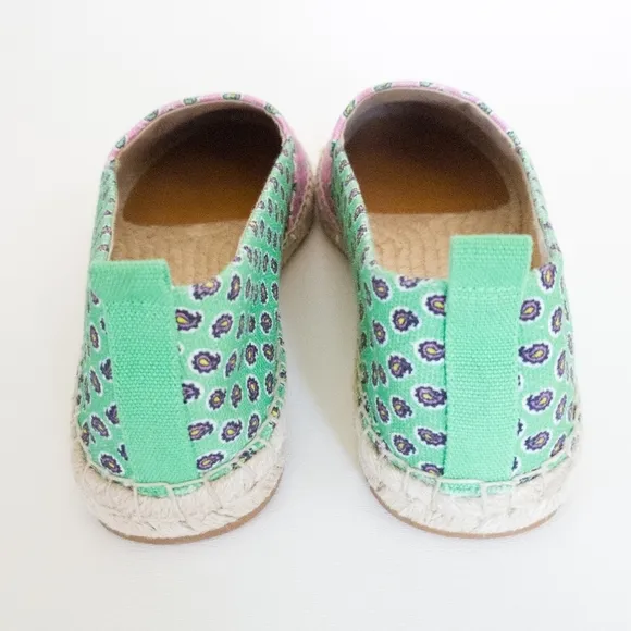 Lauren Ralph Cameryn Pink Green Festive Canvas Loafers Flats Shoes