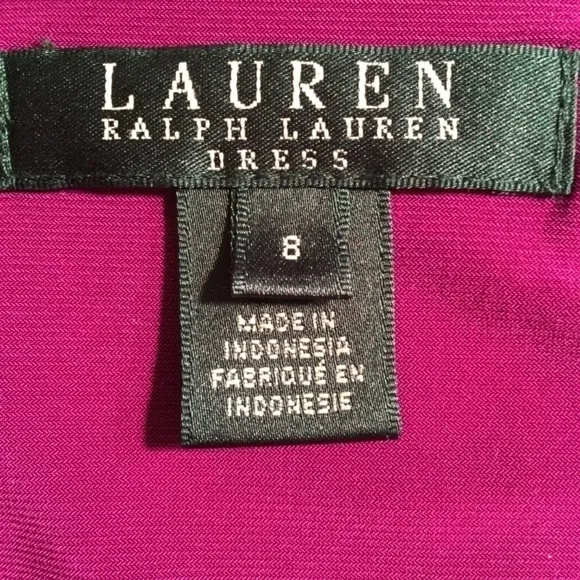 𝅺LAUREN RALPH LAUREN Empire Ruched CAP SLEEVE Dress, Pre-owned, MAGENTA,10