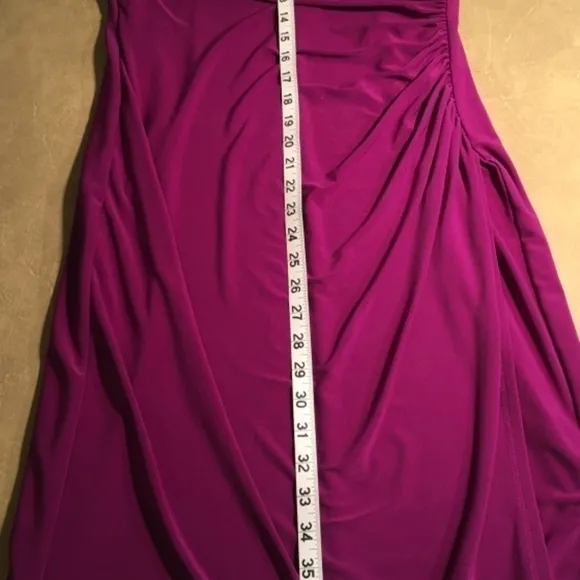 𝅺LAUREN RALPH LAUREN Empire Ruched CAP SLEEVE Dress, Pre-owned, MAGENTA,10