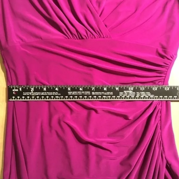 𝅺LAUREN RALPH LAUREN Empire Ruched CAP SLEEVE Dress, Pre-owned, MAGENTA,10