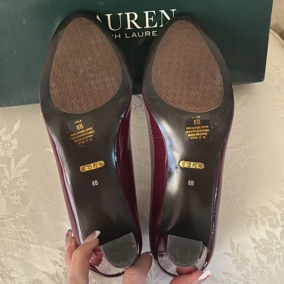 Lauren Ralph Lauren Genuine Patent Leather Burgundy Pumps Rounded Toe Heels Fall