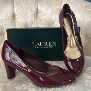 Lauren Ralph Lauren Genuine Patent Leather Burgundy Pumps Rounded Toe Heels Fall