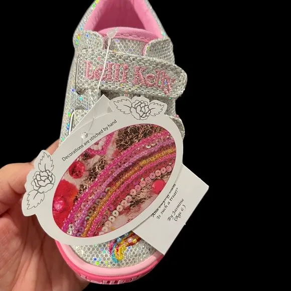Lelli Kelly Baby Toddler Girls Fashion Glitter Sneaker Size 7 Silver/ Pink Shoes