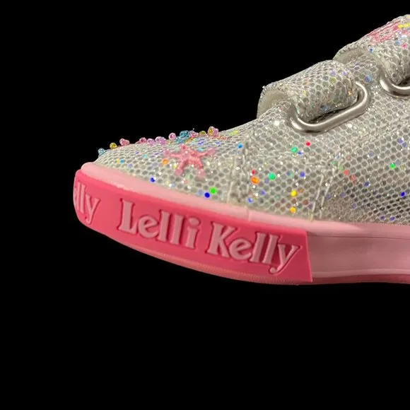 Lelli Kelly Baby Toddler Girls Fashion Glitter Sneaker Size 7 Silver/ Pink Shoes