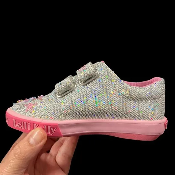 Lelli Kelly Baby Toddler Girls Fashion Glitter Sneaker Size 7 Silver/ Pink Shoes