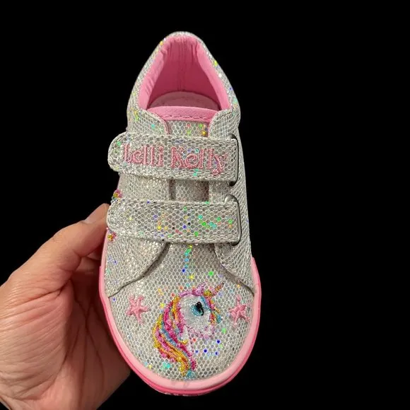 Lelli Kelly Baby Toddler Girls Fashion Glitter Sneaker Size 7 Silver/ Pink Shoes