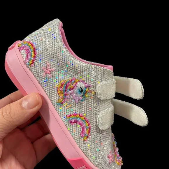 Lelli Kelly Baby Toddler Girls Fashion Glitter Sneaker Size 7 Silver/ Pink Shoes