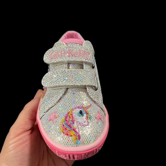 Lelli Kelly Baby Toddler Girls Fashion Glitter Sneaker Size 7 Silver/ Pink Shoes