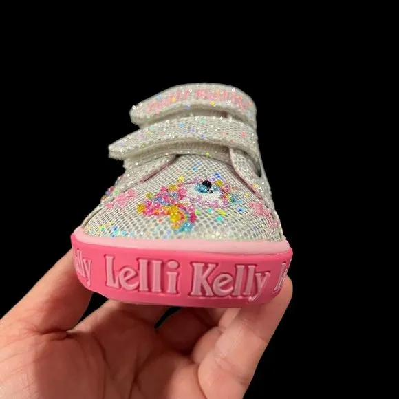 Lelli Kelly Baby Toddler Girls Fashion Glitter Sneaker Size 7 Silver/ Pink Shoes