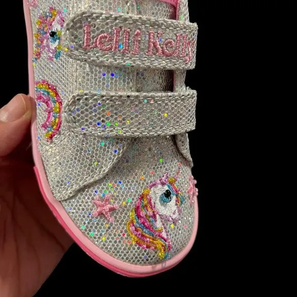 Lelli Kelly Baby Toddler Girls Fashion Glitter Sneaker Size 7 Silver/ Pink Shoes