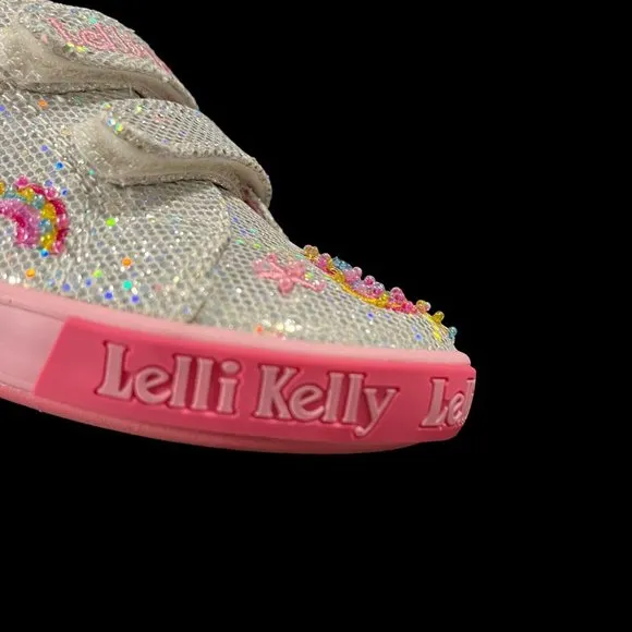 Lelli Kelly Baby Toddler Girls Fashion Glitter Sneaker Size 7 Silver/ Pink Shoes