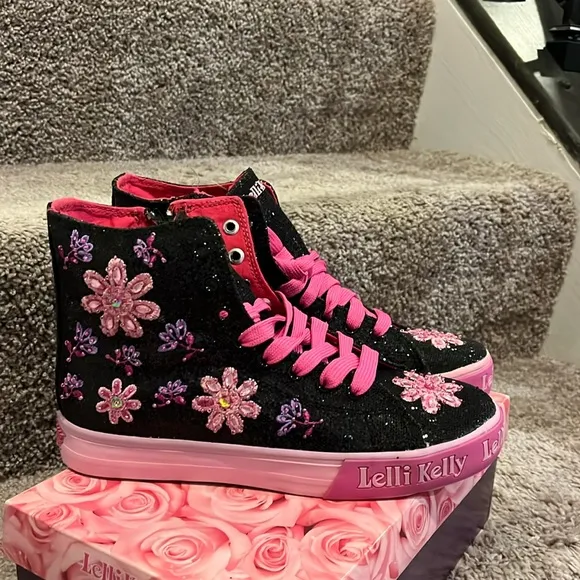 Lelli Kelly Jasmine Shoes Sneakers Sequins black Glitter Youth Girls Size 5
