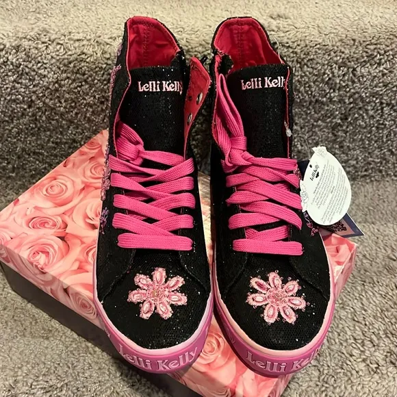 Lelli Kelly Jasmine Shoes Sneakers Sequins black Glitter Youth Girls Size 5