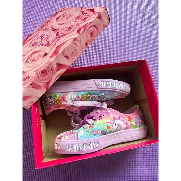 Lelli Kelly Kids Sparkly Shoes Girl Sneakers Unicorn Glitter Shoe Sz US 10 New