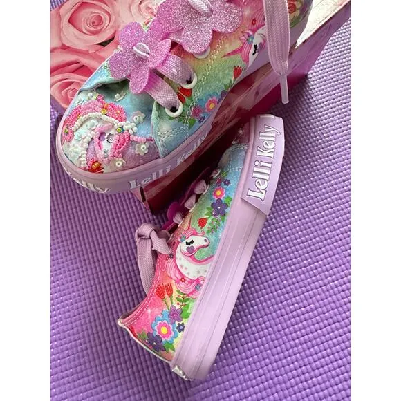 Lelli Kelly Kids Sparkly Shoes Girl Sneakers Unicorn Glitter Shoe Sz US 10 New