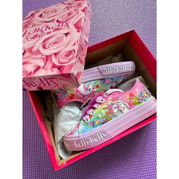 Lelli Kelly Kids Sparkly Shoes Girl Sneakers Unicorn Glitter Shoe Sz US 9 New