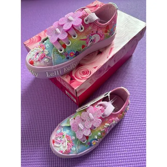 Lelli Kelly Kids Sparkly Shoes Girl Sneakers Unicorn Glitter Shoe Sz US 9 New