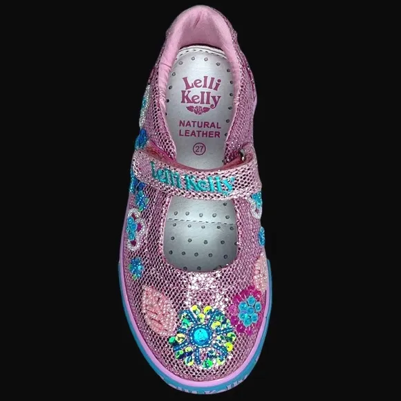 Lelli Kelly Toddler Girls Glitter Daysy Mary Janes Shoes Size 8-10 Pink/ Multi