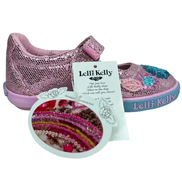 Lelli Kelly Toddler Girls Glitter Daysy Mary Janes Shoes Size 8-10 Pink/ Multi