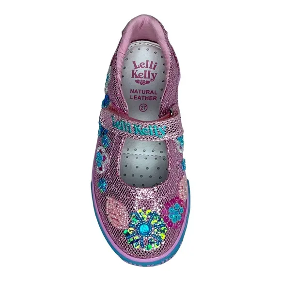 Lelli Kelly Toddler Girls Glitter Daysy Mary Janes Shoes Size 8-10 Pink/ Multi
