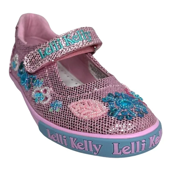 Lelli Kelly Toddler Girls Glitter Daysy Mary Janes Shoes Size 8-10 Pink/ Multi