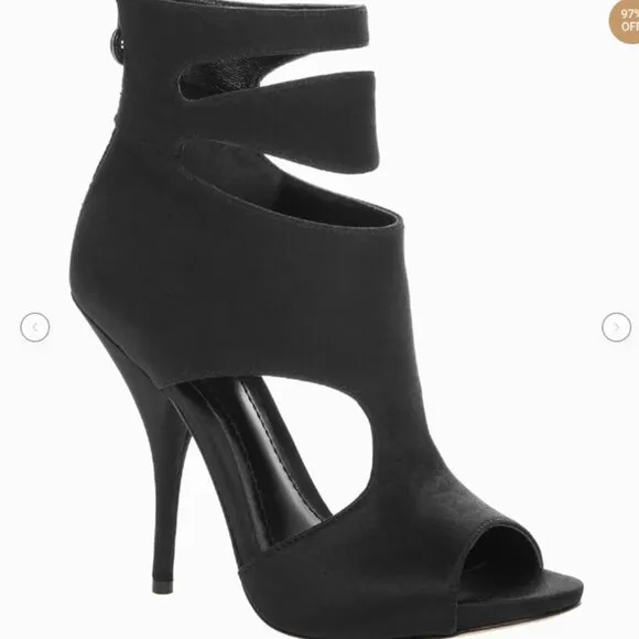 Leon Max Euclid 2 women's Leather Cut Out Peep Toe Ankle Wrap Pumps Black