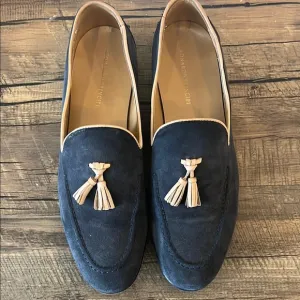 Leonardo Principi Italian Men's Navy Tassel Suede Loafers