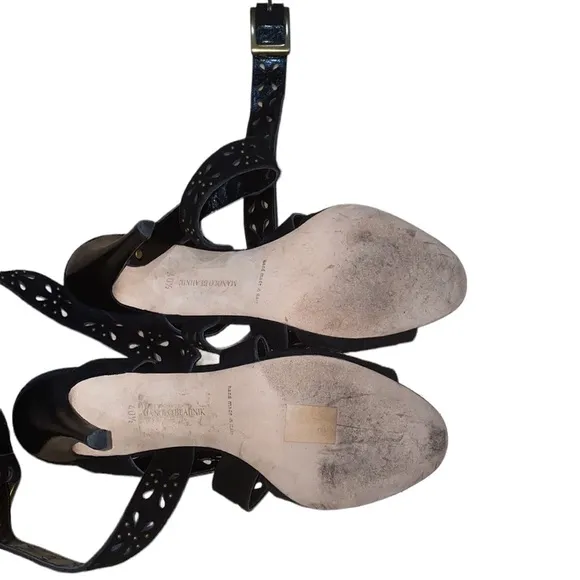 Like New Manolo Blahnik suede black gold studded sandals size 40.5 EU/9.…