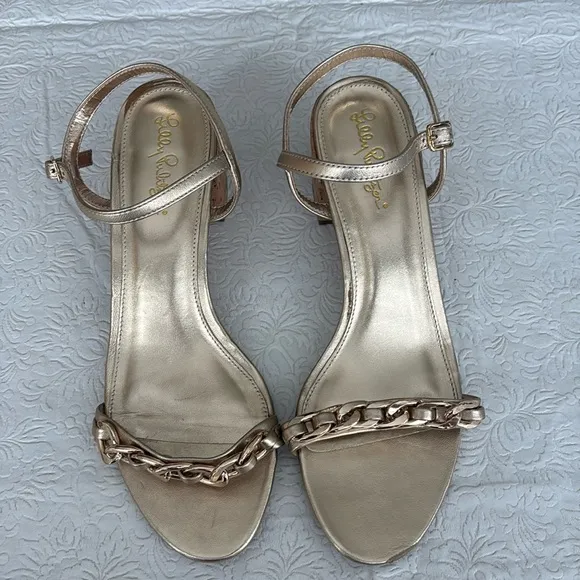Lily Pulitzer Marcia Elegant Gold Strappy Sandals, Size 9.5