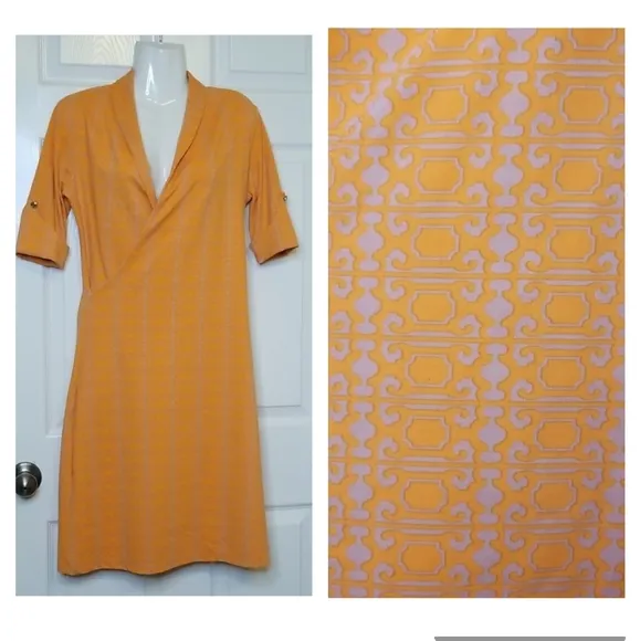 Lissa Mar Womens Short Sleeve Orange Taupe Dress Size 6