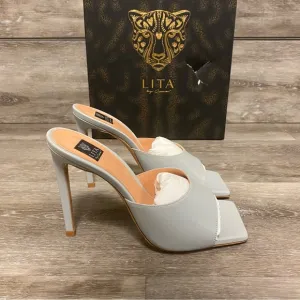 Lita By Ciara | Solid Square Toe Heeled Sandals Silver Nappa Leather Size 37 NEW