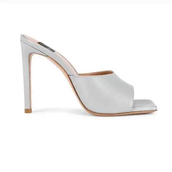 Lita By Ciara | Solid Square Toe Heeled Sandals Silver Nappa Leather Size 37 NEW