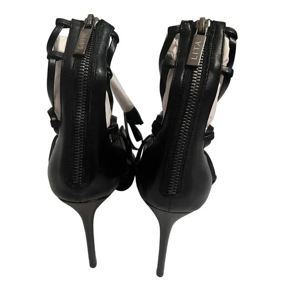 Lita By Ciara Solid Strappy Heel Sandal Black EU 42 US 11.5 12 NEW $398