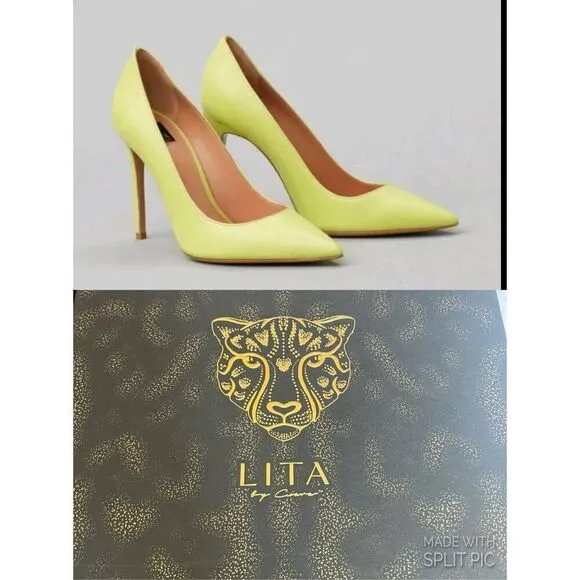 LITA by Ciara Acid Lime Leather Stiletto Pumps Shoes