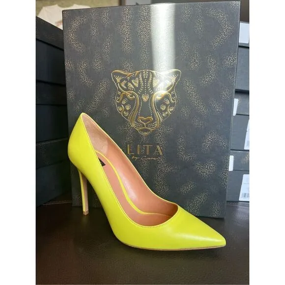 LITA by Ciara Acid Lime Leather Stiletto Pumps Shoes